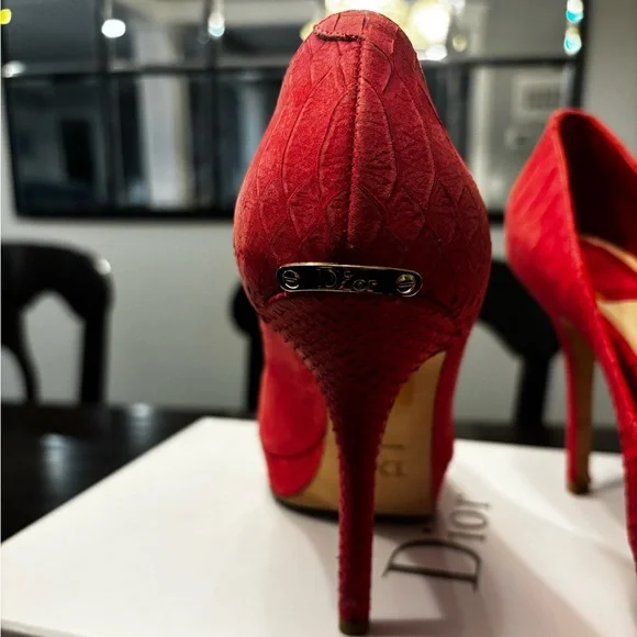 Vintage MISS DIOR PEEP TOE 4 inch heels in Framboise size 7.5 (37.5 euro) - Picture 4 of 7